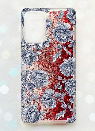 Чохол з плаваючими червоними блискітками на samsung galaxy a52 (a525) нічні квіти (принт 432)
