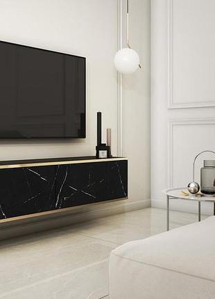Тумба под телевизор навесная perfect home оро/oro дверная черный мрамор роял ( )