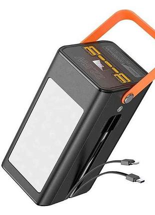 Power bank 100000mah db49 3a/4usb/qc3.0/22.5w/кабель type-c 22.5w/ip 2.4a/ліхтарик (input ip/micro/type-c18w) чорний тм hoco