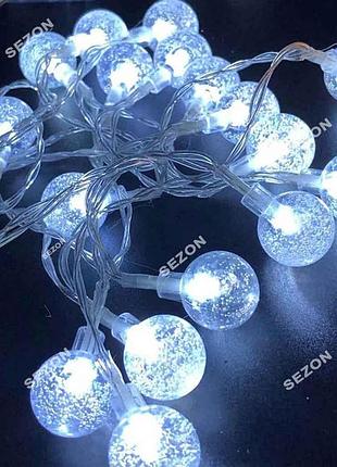 Світлодіодна гірлянда прозорі кульки led, м, біла, з перехідником