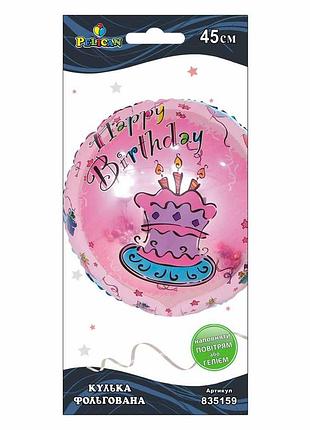 Кулька фольг. pelican, happy birthday торт рожевий, 45см (1шт)