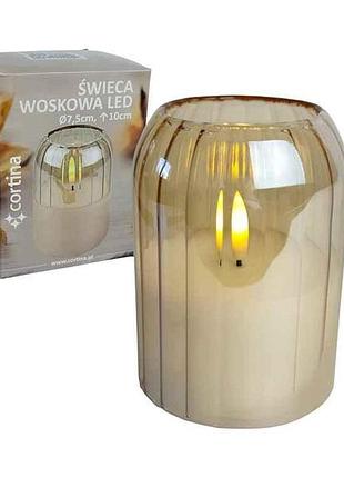 Свеча led стекло золота 7,5*10см (1шт/уп) 13/25/phn тм cortina