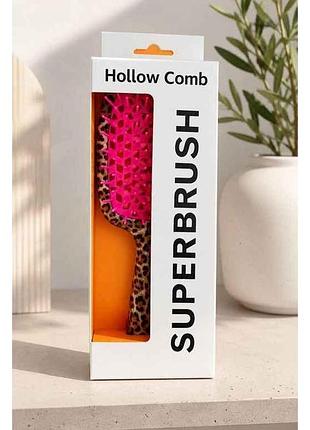 Расческа супер браш hollow comb leо мягкая силиконовый ворс розовая (21*9*5см) 211014 тм eстет