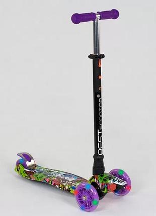 Трехколесный детский самокат best scooter 779-1390 пластмассовый, подсветка, трубка руля алюминиевая, d=12см