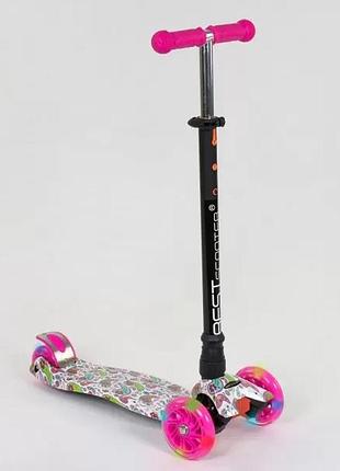 Самокат детский best scooter 779-1341 пластмассовый, 3 колеса pu, свет, трубка руля алюминиевая, d=12см