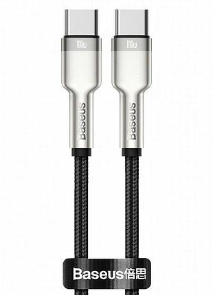 Дата кабель baseus cafule metal type-c to type-c 100w (1m) (catjk-c) черный