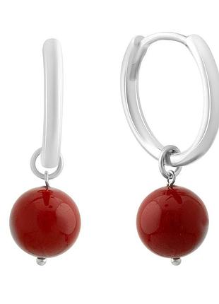 Серебряные серьги komilfo с кораллом (2147077)