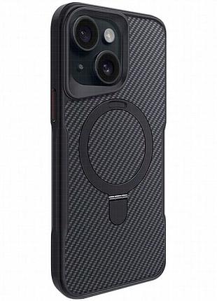 Tpu+pc чехол metal buttons with magnetic fit carbon ring для apple iphone 14 / 13 (6.1") черный