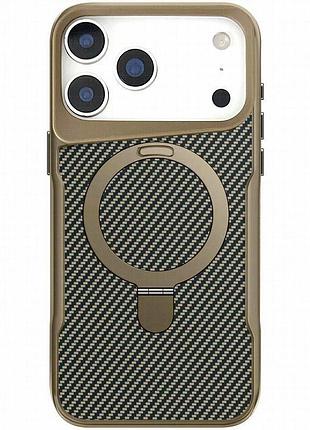 Tpu+pc чехол metal buttons with magnetic fit carbon ring для apple iphone 17 pro (6.3") золотой