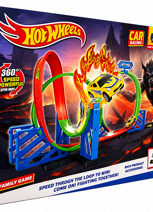 Траса hot wheels – looping track із трьома кільцями та стартом (36 шт)
