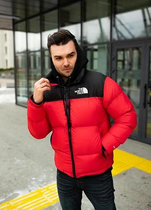 Зимова куртка пуховик the north face 700 червоний з чорним m
