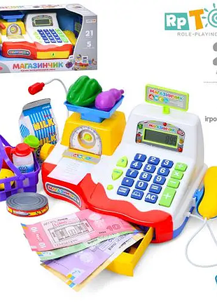 Кассовый аппарат 7162 ua микрофон, весы, калькулятор, сканер, продукты, музыка (украинская), на батарейках