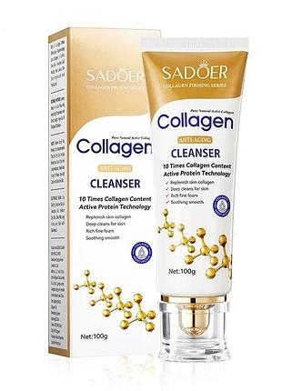 Пенка для умывания лица коллагеновая очищающая sadoer collagen anti-aging cleanser (100 г)