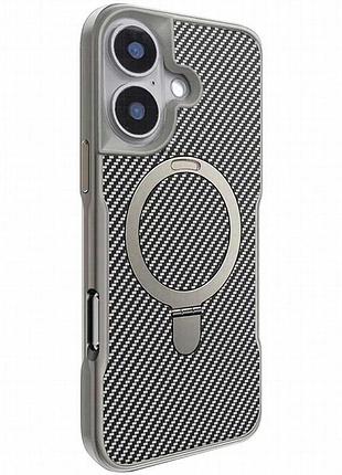 Tpu+pc чехол metal buttons with magnetic fit carbon ring для apple iphone 16 (6.1") серый