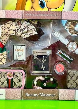 Дитячий набір у стилі гуччі gucci, сумочка, хустка, окуляри, годинник, гаманець, парфуми, помада, сережки, підвіска
