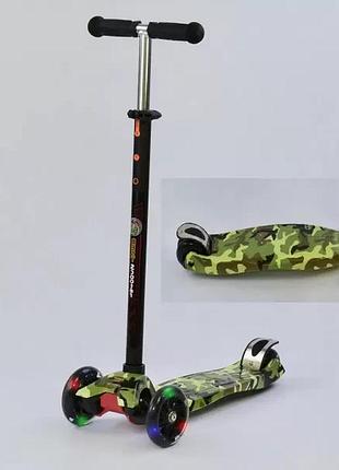 Самокат для мальчика best scooter 779-1323 пластмассовый, 3 колеса pu, свет, трубка руля алюминиевая, d=12см
