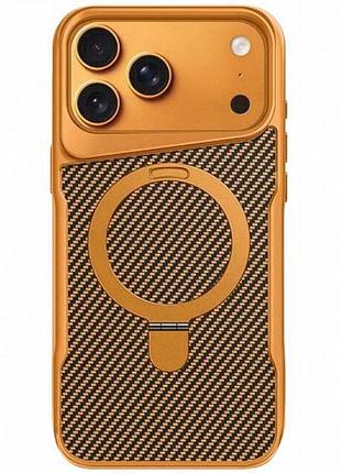 Tpu+pc чехол metal buttons with magnetic fit carbon ring для apple iphone 17 pro (6.3") оранжевый