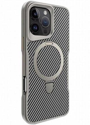 Tpu+pc чехол metal buttons with magnetic fit carbon ring для apple iphone 16 pro max (6.9") серый