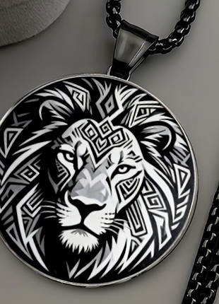 Гіпоалергенний чоловічий кулон із ланцюжком tribal lion, підвіска, прикраса з неіржавкої сталі чорний