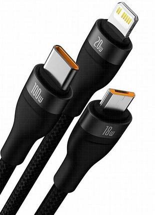Дата кабель baseus flash series 2 usb to lightning/type-c/microusb 100w (1.2m) (cass03000) black 2
