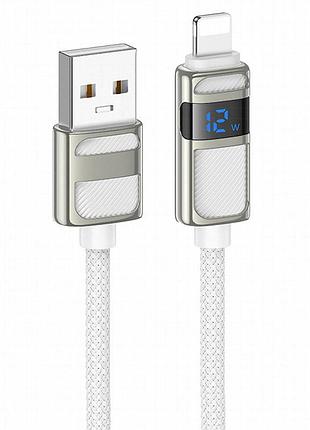 Дата кабель hoco u137 line with display usb to lightning 2.4a/12w (1.2m) white