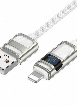 Дата кабель hoco u137 line with display usb to lightning 2.4a/12w (1.2m) white 2