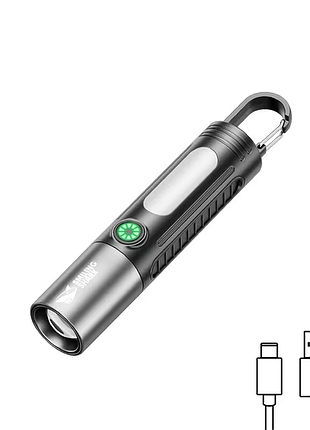 Акумуляторний ліхтарик smiling shark з дифузором та зумом usb type-c з карабіном