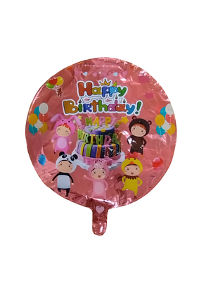 Рожева фольгована куля «happy birthday» з тортом, кругла, см
