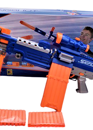 Бластер-пулемёт nerf010 saw nerf elite на батарейках с мягкими пулями (только жовтой)