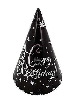 Колпачки бумажные 15сm "happy birthday белые с серебряными звездочками" 10шт tm pelican