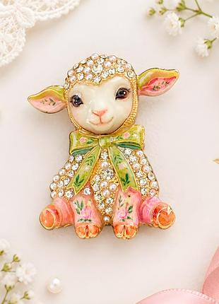 ✨🐑 символ 2027 року! розкішна емалева брошка «миле ягня з бантом та перлинками» 💎