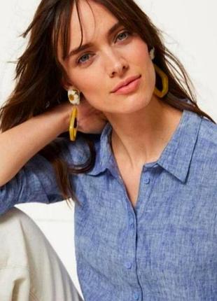 Женская льняная лен linen рубашка рубашка блуза блузка меланж 100% лен бренд marks &amp; sport m&amp;s collection, р.14