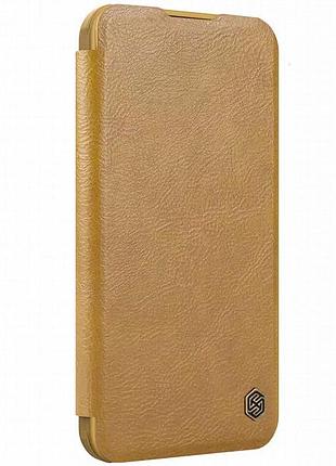 Кожаный чехол-книжка nillkin qin prop для apple iphone 16 pro (6.3") brown