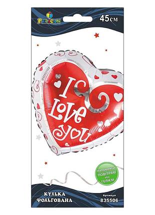Кулька фольг. pelican, сердце бело-красное i love you, 45см (1шт)