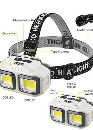 Ліхтар налобний ), motion sensor, waterproof,, зп type-c, box 8