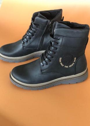 Ботинки кожаные зимние diesel cassidy combat black5 фото