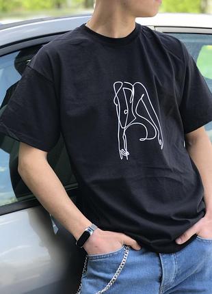 Мужская футболка oversize с арт принтом силуэта.