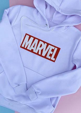 Белая женский толстовка с надписью - marvel