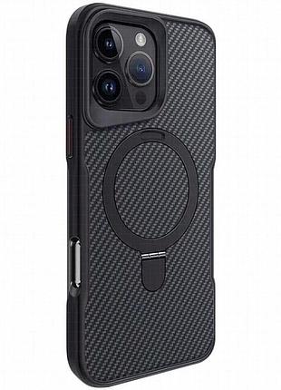 Tpu+pc чехол metal buttons with magnetic fit carbon ring для apple iphone 16 pro (6.3") черный