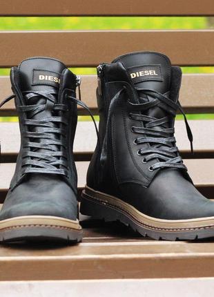 Ботинки кожаные зимние diesel cassidy combat black7 фото