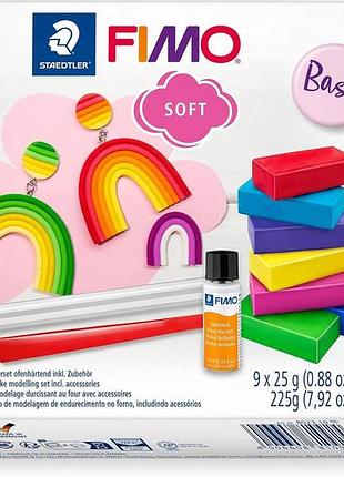 Набір полімерної глини fimo soft basic, 9 кольорів по 25 г, 225 г, з аксесуарами