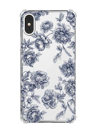 Чехол с утолщёнными углами на iphone x/xs ночные цветы (принт 432)