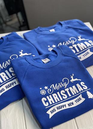 Новогодний свитшот "merry christmas and happy new year" l, синий