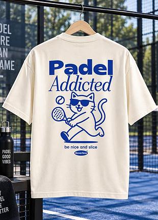 Футболка для падела padel addicted с принтом кота, спортивная унисекс