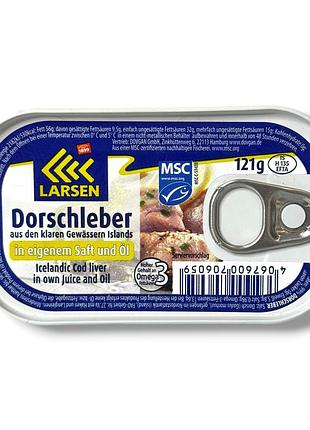 Печень трески натуральная larsen dorschleber в собственном соку и масле 121 г (германия/исландия)