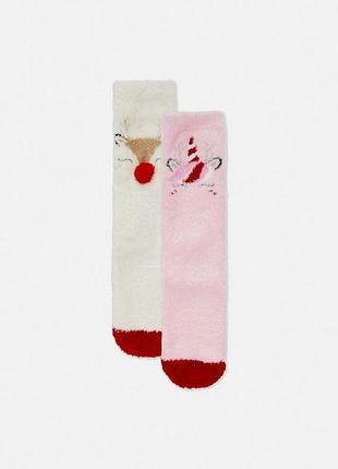 Детские плюшевые носки с мордочками в молочно-розовом цвете и антискользящай подошвой
