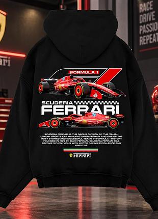 Чорне худі formula 1 ferrari з великим принтом на спині xxl, червоний