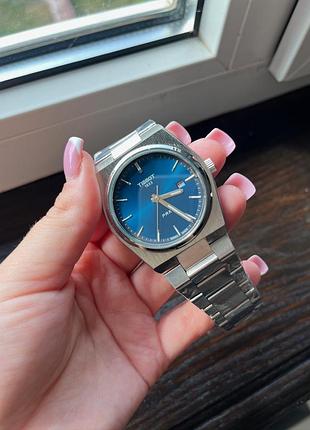 Чоловічий годинник tissot prx quartz — кварцовий, 40 мм, синій циферблат, сапфірове скло, сталевий браслет
