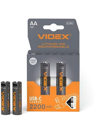 Акумулятор vіdex lі-іon lіr6c/aa usbc-c 1.5v (захист) 2200mah 2шт/pack