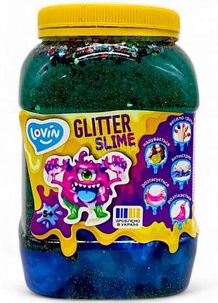 Слайм-антистрес "lovin: big slime", 1150 мл, синій перламутр+темно зелений